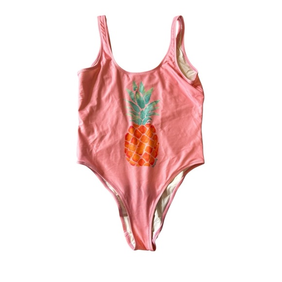 Chubbies sz Medium One Piece Bathing Swimsuit Pink Pineapple USA made - Picture 1 of 5